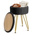 thumbnail image 1 of Hofitlead Velvet Storage Ottoman Vanity Stools - Multifunctional Upholstered Pleated Round Footrest with Golden Metal Legs,Removable Coffee Table Top Cover,Suitable for Living Room,Bedroom，Black, 1 of 9