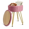 thumbnail image 1 of Hofitlead Velvet Storage Ottoman Vanity Stools - Multifunctional Upholstered Pleated Round Footrest with Golden Metal Legs,Removable Coffee Table Top Cover,Suitable for Living Room,Bedroom，Pink, 1 of 9