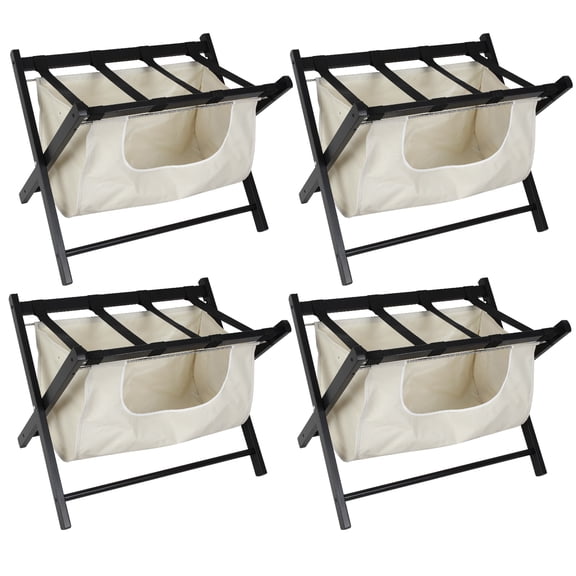 Hofitlead Wooden Luggage Rack, Folding Luggage Rack Suitcase Stand with Storage Shelf for Home Guest Room Bedroom Hotel,Black,4 PCS
