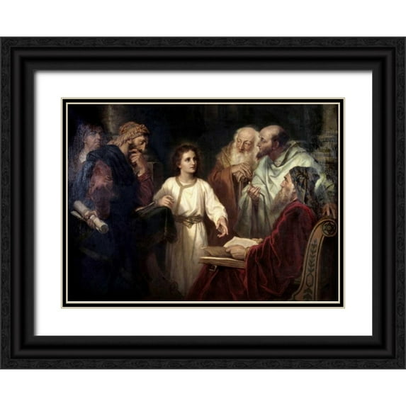 Hofmann, Heinrich 32x24 Black Ornate Wood Framed with Double Matting Museum Art Print Titled - Christ in the Temple at 12