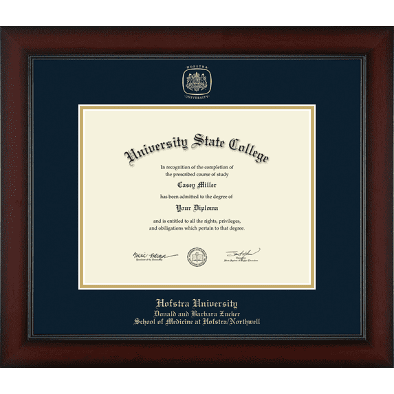 Hofstra University Donald and Barbara Zucker School of Medicine Diploma Frame, Document Size 11" x 8.5"