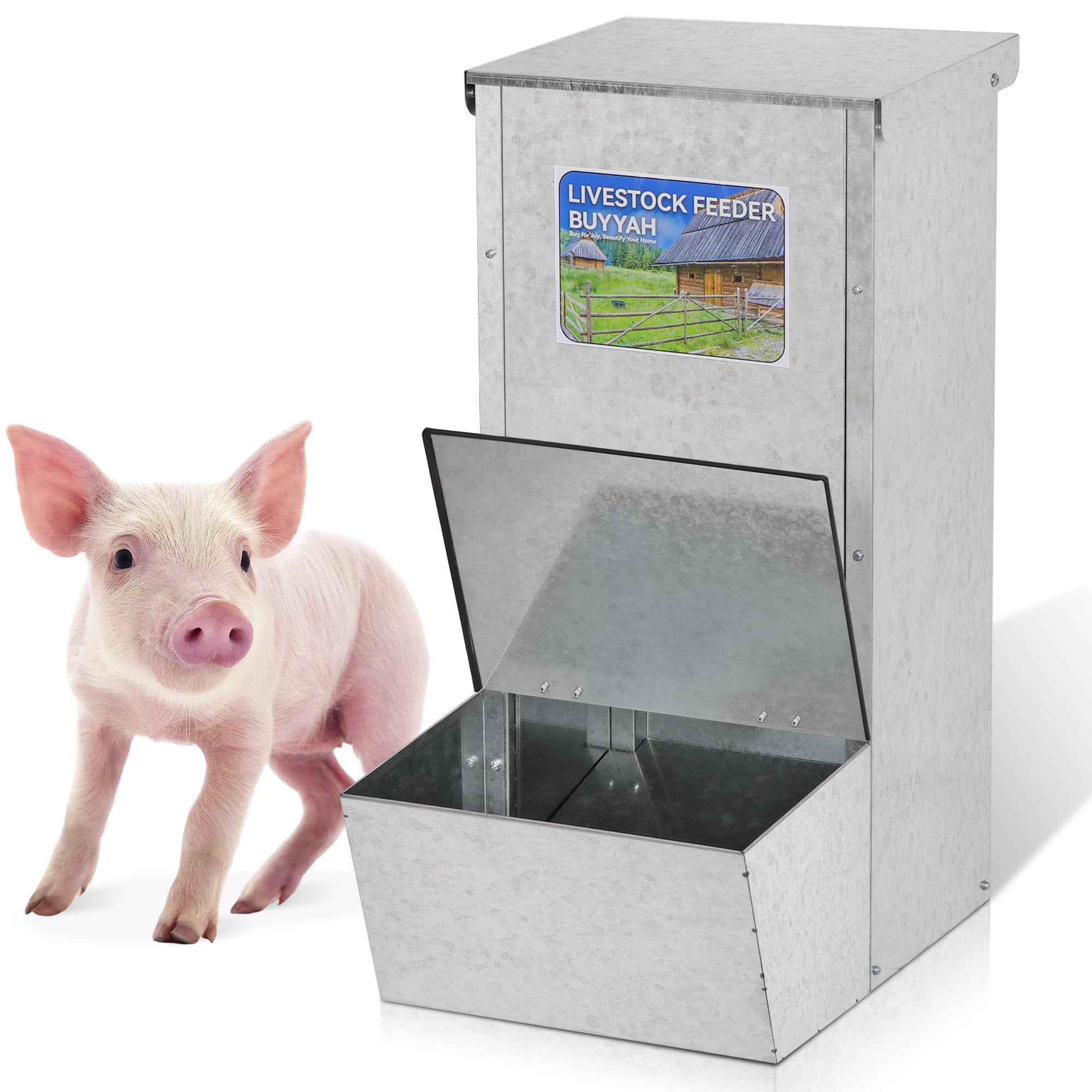 Hog Feeder, 2.15 Bushels Capacity, Durable Galvanized Steel Hog Feeder