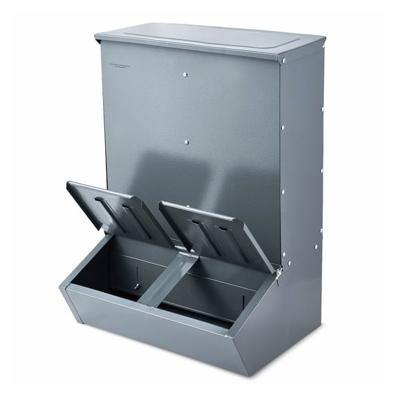 Hog Feeder 3.7 Bushel - Double Door Pig Feeder, Heavy Duty Steel Livestock Trough, Outdoor Farm Accessory for up to 8 Hogs, Piglets & Adult Pigs