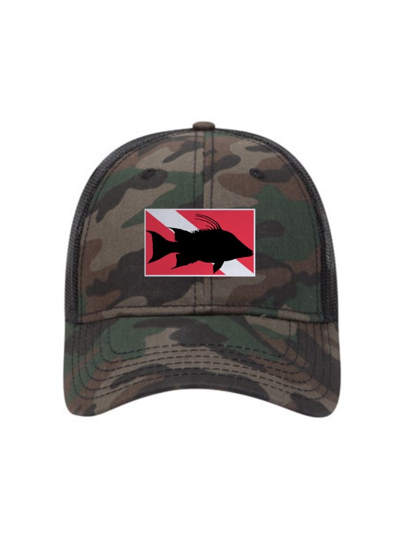 Hog Fish Dive FLag 6 Panel Cotton Twill Pro-Style Snap Back Trucker Hat