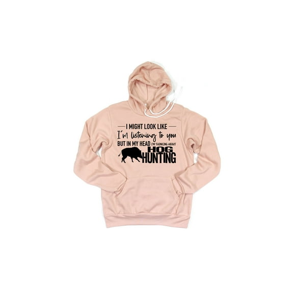 Hog Hunting Hoodie, Thinking About Hot Hunting, Wild Boar Hunting, Gift For Hunter, Hog Hunting Gift, Hunting Hoodie, Gift For Him, Dad Gift, Peach (Black Text), XL