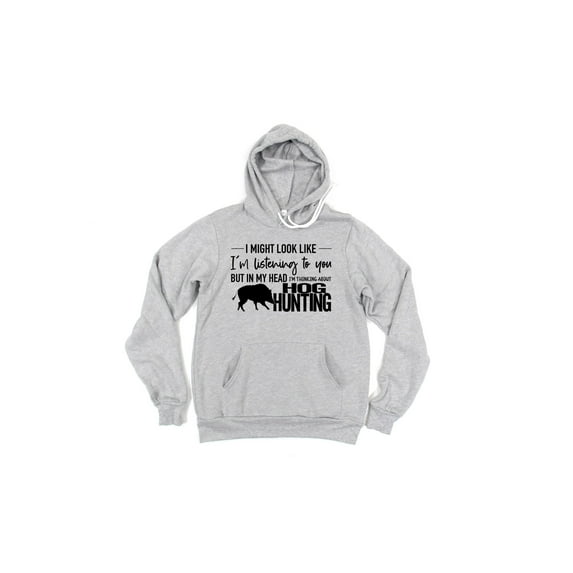 Hog Hunting Hoodie, Thinking About Hot Hunting, Wild Boar Hunting, Gift For Hunter, Hog Hunting Gift, Hunting Hoodie, Gift For Him, Dad Gift, Grey (Black Text), LARGE