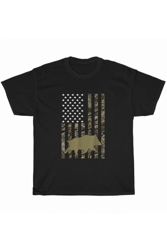 Hog Hunting Wild Boar Pig Hunter American Camouflage Usa Flag T-Shirt Unisex New
