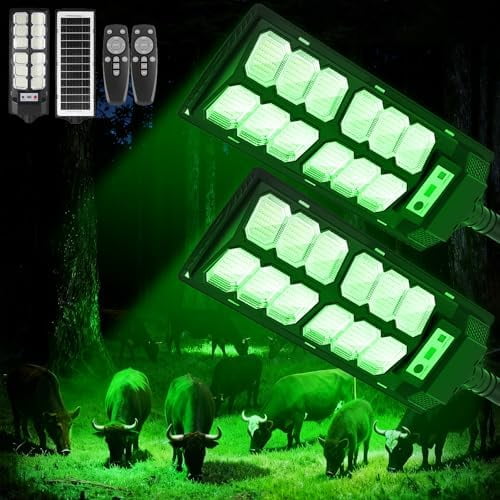 Hog Lights for Night Hunting - 18000LM Green Hunting Light for Hogs with Remote Control, Motion Sensor and Waterproof, Solar Powered Hog Feeder Light for Deer Coyote Varmint$$Other