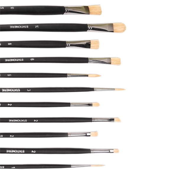 Hog Paint Brush Set Of 11 - Mix Paintbrush | Long Handle Artist Paintbrushes With Natural Hair