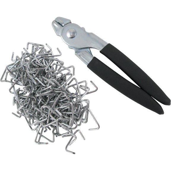 Hog Ring Pliers & 150 Galvanized Hog Rings, Professional Upholstery Installation Kit