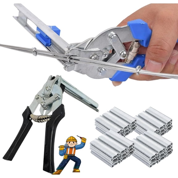 Hog Ring Pliers Kit with 2400pcs M Nails, Type M Nail Ring Pliers, Multi-Function Heavy Duty Fencing Plier, Type M Hog Rings Gun for Wire Fence, Upholstery and Pet Cages (A-Black)