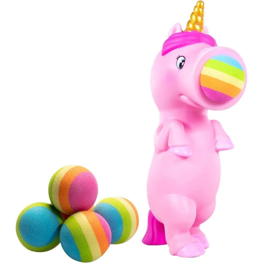 Hog Wild - Popper Pop Up to 20 Ft with Colorful 6 Foam Balls Play Age 4+ Indoor Toys - Unicorn Pink