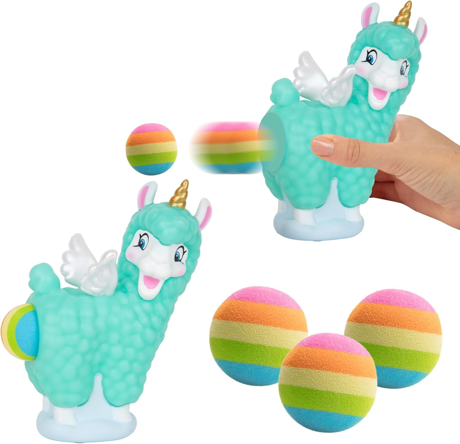 Hog Wild Llamacorn Foam Ball Popper Toy - Rainbow Pooping Unicorn Llama - Shoot Foam Balls up to 20 feet - 6 Balls Included - Age 4+