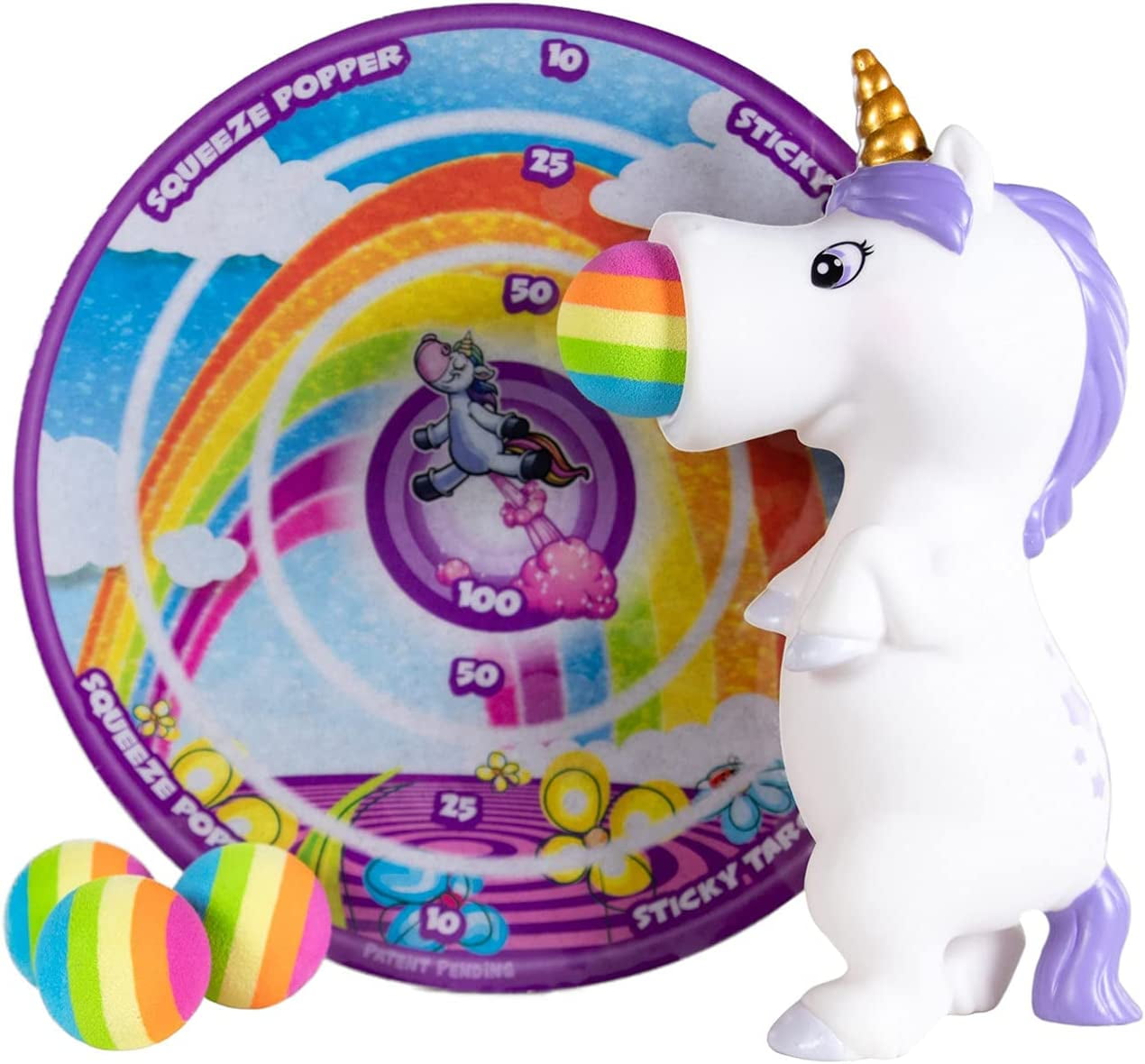 Hog Wild White Unicorn Squeeze Popper with Sticky Target
