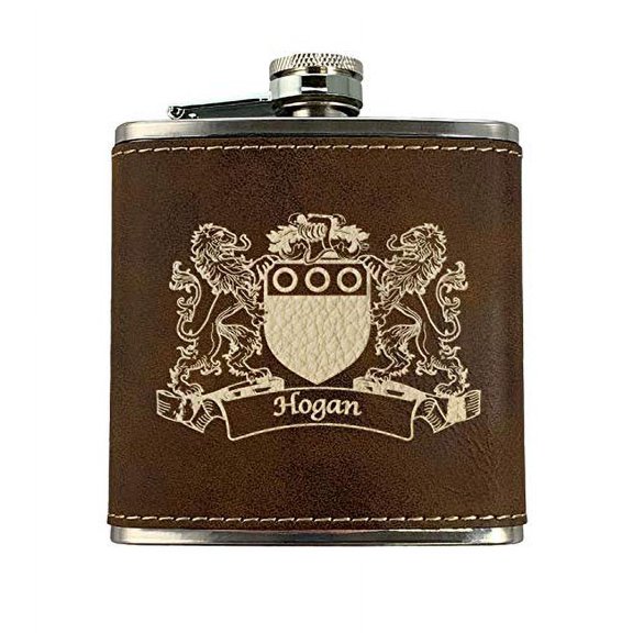 Hogan Irish Coat of Arms Leather Flask - Rustic Brown