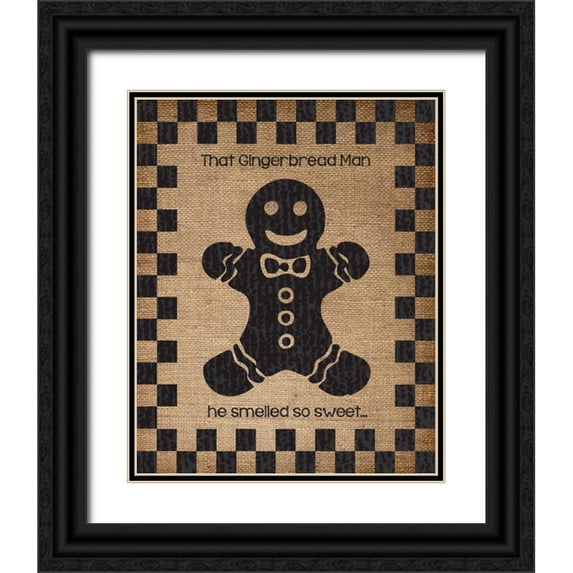 Hogan, Melody 12x14 Black Ornate Wood Framed with Double Matting Museum Art Print Titled - Burlap Christmas Gingerbread Man