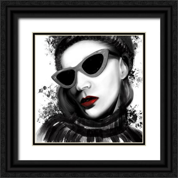 Hogan, Melody 15x15 Black Ornate Wood Framed with Double Matting Museum Art Print Titled - Fashion Portrait Red Lips 1