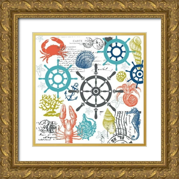Hogan, Melody 15x15 Gold Ornate Wood Framed with Double Matting Museum Art Print Titled - Coastal Collage