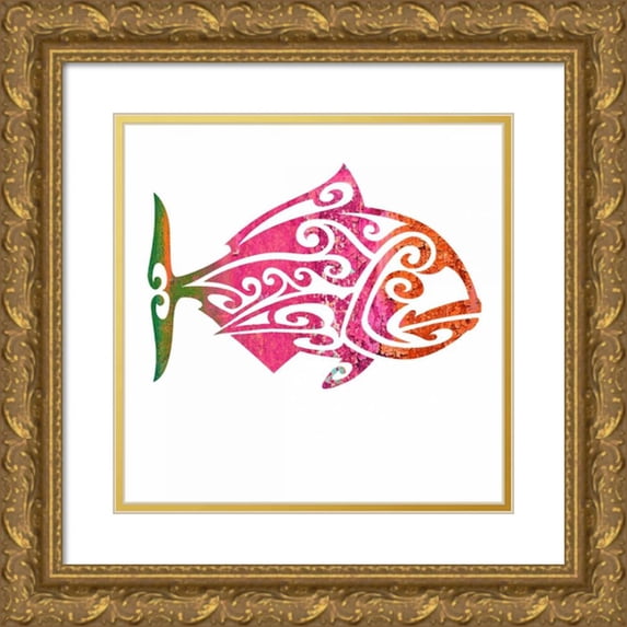 Hogan, Melody 15x15 Gold Ornate Wood Framed with Double Matting Museum Art Print Titled - Tribal Koi 4