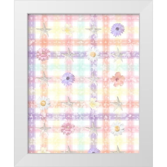 Hogan, Melody 15x18 White Modern Wood Framed Museum Art Print Titled - Whimsical Plaid with Flowers