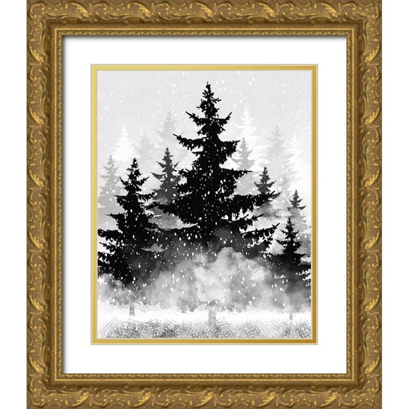 Hogan, Melody 20x24 Gold Ornate Wood Framed with Double Matting Museum Art Print Titled - Misty Pines 2