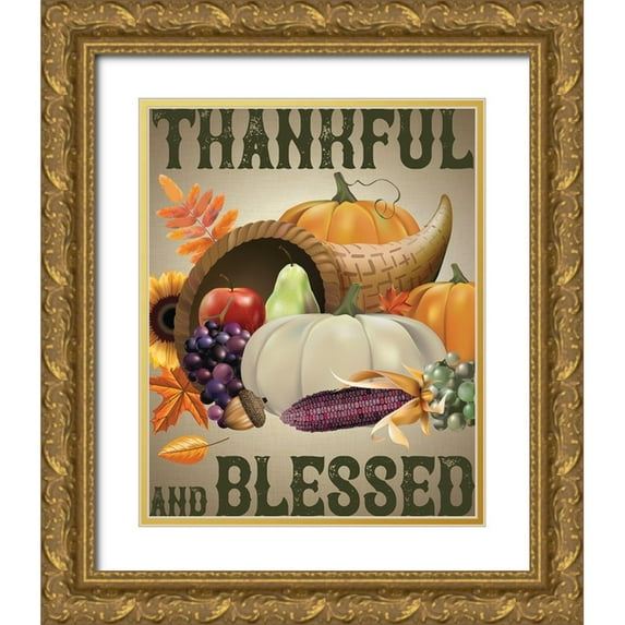 Hogan, Melody 26x32 Gold Ornate Wood Framed with Double Matting Museum Art Print Titled - Thankful Blessed Flag
