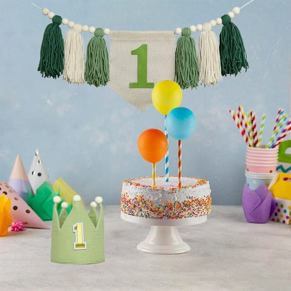 Hogarize 1st Birthday Tassel Banner with Matching Party Hat Baby Birthday Decoration for First Year Celebration Photography Backdrop Party Supplies for Boys Girls