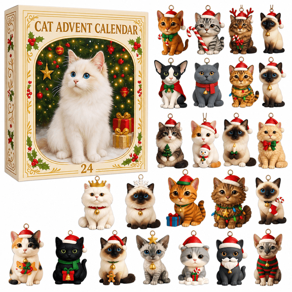 Clearance!2026 Advent Calendar 24Pcs 2D Flat Cat Christmas Ornaments Countdown