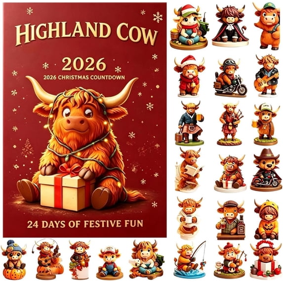 Clearance!2026 Cow Countdown Calendar 24-Day Scottish Cow Figurines Holiday Display