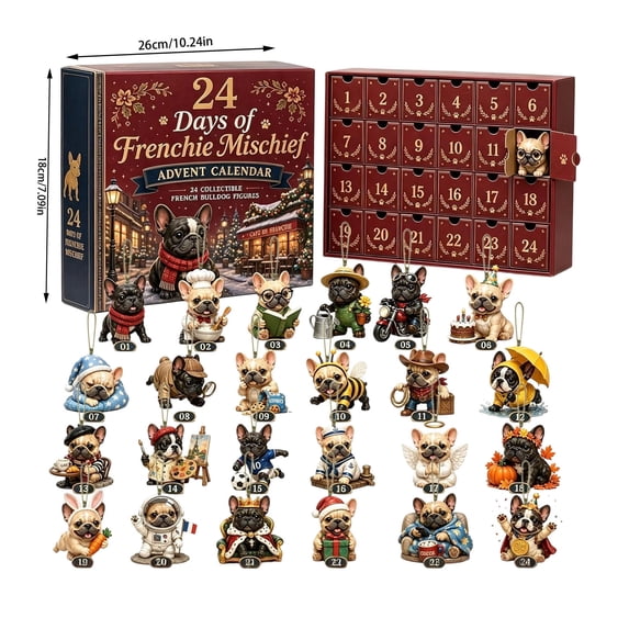 Hogarize 2026 French Advent Calendar 24Pcs 2D Acrylic Cute Pug Figurines