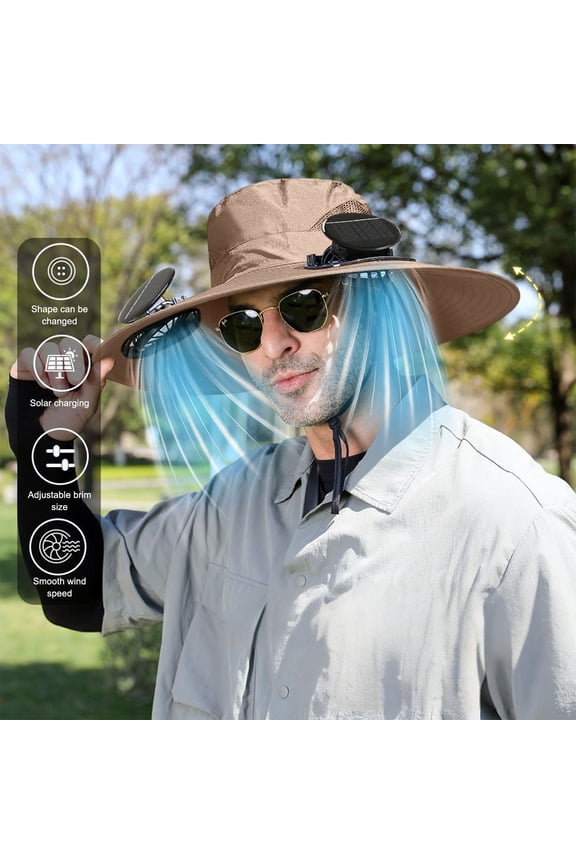 Hogarize Fisherman Hat with Solar USB Charging Fan Summer Outdoor Cooling Hat Dual-Purpose Wide Brim Hat with Adjustable Speed Rechargeable Sun Protection Cap