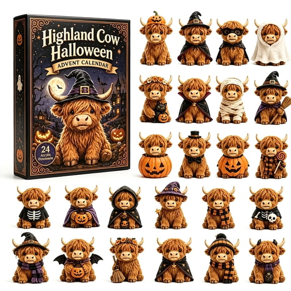 Reduce!Halloween Cow themed Advent Calendar 24-Day Ornament Collection Box 24 Acrylic Ornaments