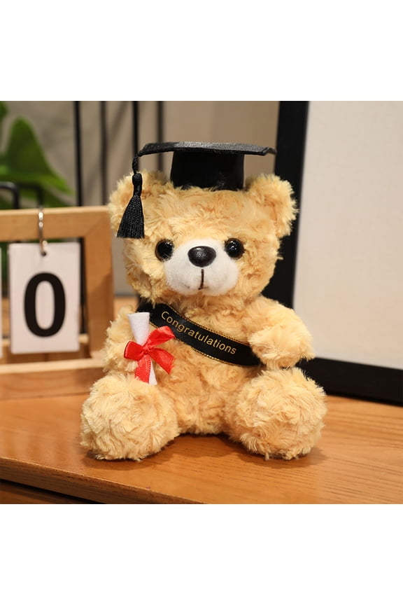 Hogarize Class of 2025 Graduation Bear Plush Doll with Cap 7.1 Inches Light Brown Soft Graduation Toy for Home Decoration Celebration Souvenir Gift