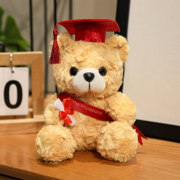 Hogarize Light Brown Graduation Hat Plush Bear Doll 7.1 Inch Celebration Gift for Graduation Season Home Table Decoration Student Memory Souvenir Figurine