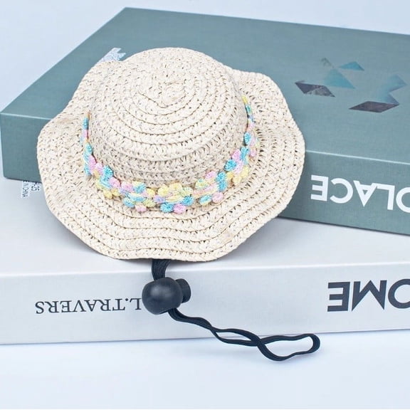 Hogarize Mini Straw Hat for Pets Adorable Straw Hat for Small Dogs Cats Pet Party Outfit Costume Hat for Summer Walk Outdoor Picnic Decoration Pet Accessories