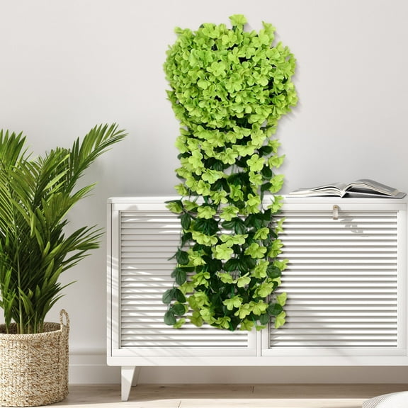 Hogarize Simulated Violet Wall Hanging Silk Flower,18 Head Hydrangea Fake Flower,Green Decorative Flower for Balcony,Indoor Showcase