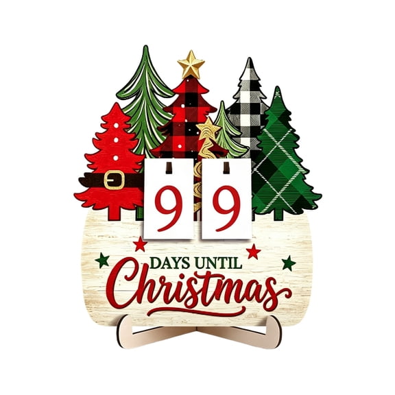 Reduce!Wooden Advent Countdown Sign Multi-Pattern Christmas Tree Freestanding Tabletop Decor