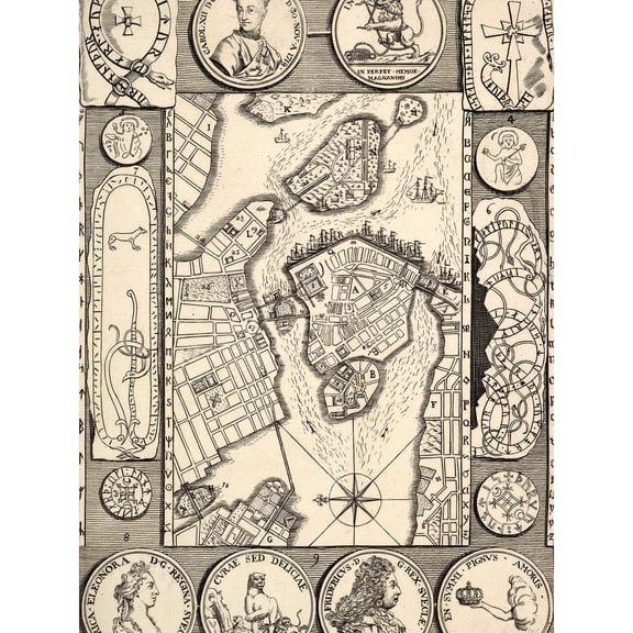 Hogarth La Mottraye Stockholm Sweden City Plan Map Extra Large XL Wall Art Poster Print