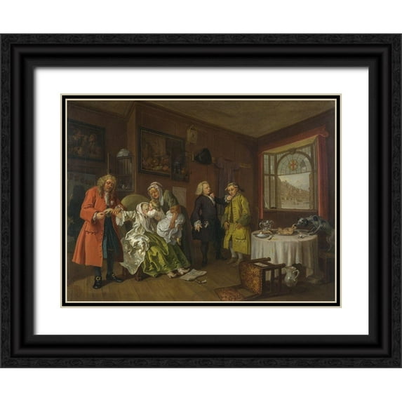 Hogarth, William 14x12 Black Ornate Wood Framed with Double Matting Museum Art Print Titled - Marriage A la Mode 6 The Ladys Death