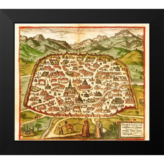 Hogenberg, Braun 13x12 Black Modern Framed Museum Art Print Titled - Damascus Syria