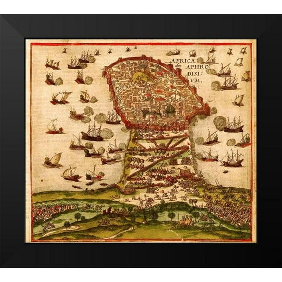 Hogenberg, Braun 13x12 Black Modern Framed Museum Art Print Titled - Mahdia Tunisia