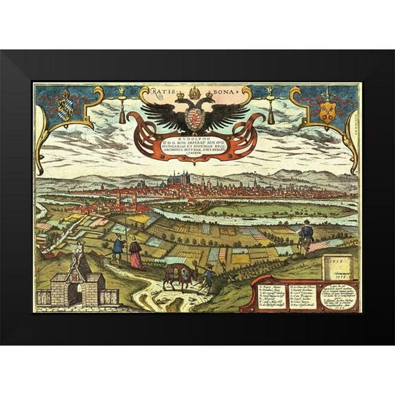 Hogenberg, Braun 14x11 Black Modern Framed Museum Art Print Titled - Regensburg Germany