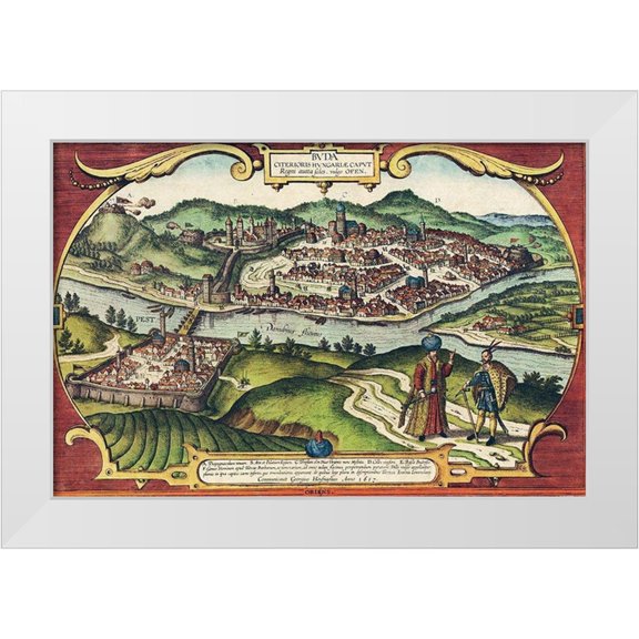 Hogenberg, Braun 14x11 White Modern Wood Framed Museum Art Print Titled - Buda Hungary