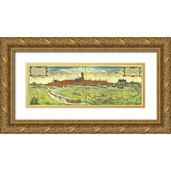 Hogenberg, Braun 14x8 Gold Ornate Wood Framed with Double Matting Museum Art Print Titled - Ribe Denmark