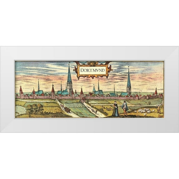 Hogenberg, Braun 14x8 White Modern Wood Framed Museum Art Print Titled - Dortmund-Germany a town in the Ruhr Industrial District now known for its Green Spaces