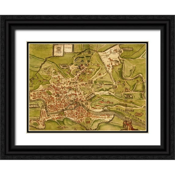 Hogenberg, Braun 18x14 Black Ornate Wood Framed with Double Matting Museum Art Print Titled - Rome Italy