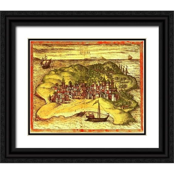 Hogenberg, Braun 18x15 Black Ornate Wood Framed with Double Matting Museum Art Print Titled - Kilwa Tanzania