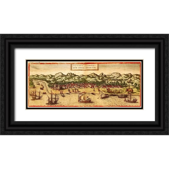 Hogenberg, Braun 24x12 Black Ornate Wood Framed with Double Matting Museum Art Print Titled - Calicut