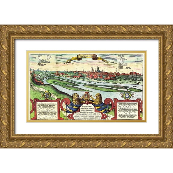 Hogenberg, Braun 24x16 Gold Ornate Wood Framed with Double Matting Museum Art Print Titled - Munich Munchen Germany