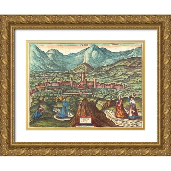 Hogenberg, Braun 24x19 Gold Ornate Wood Framed with Double Matting Museum Art Print Titled - Fondi Italy